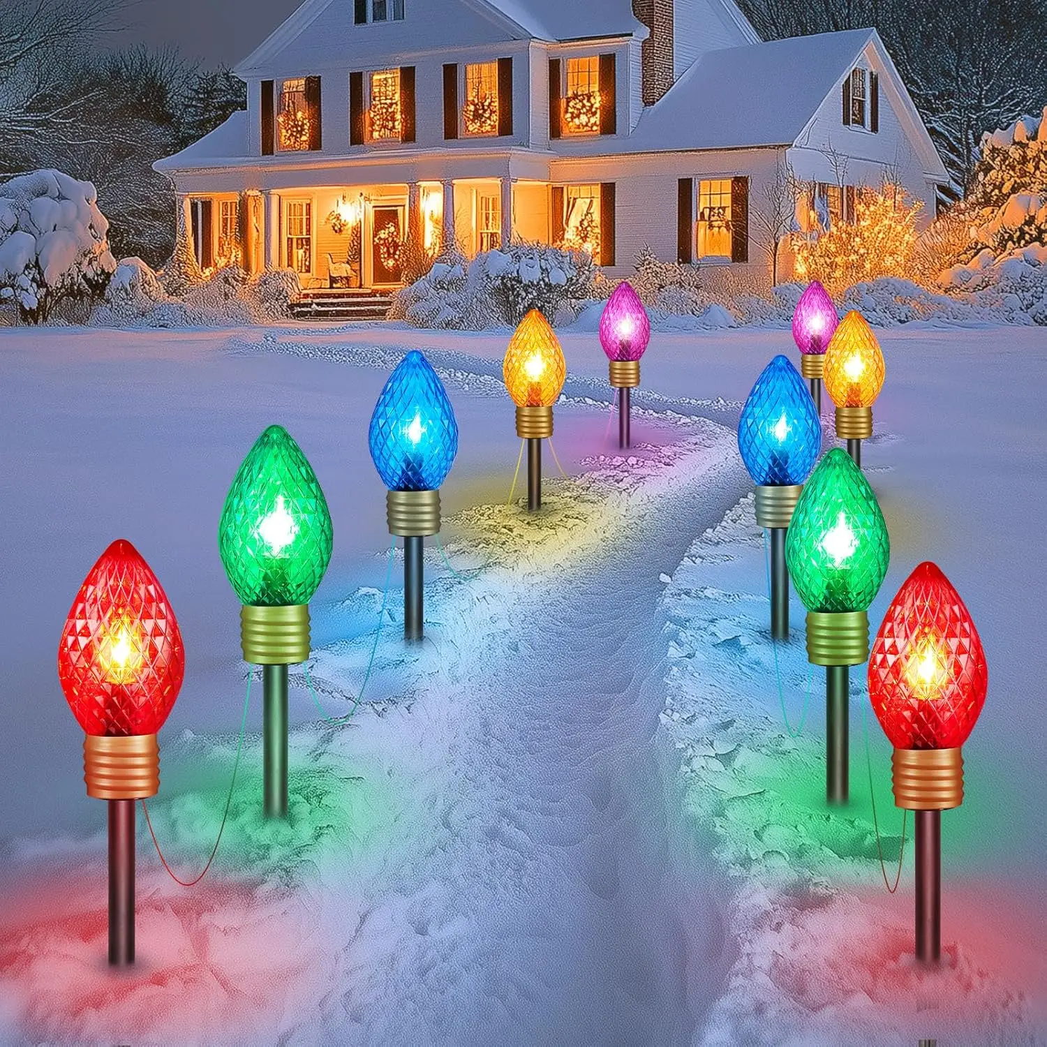 Moonflor 2 Pack Strawberry Jumbo C9 Christmas Lights Outdoor - Total 17Ft 10 Led Jumbo C9 Christmas Pathway Lights Outdoor, C9