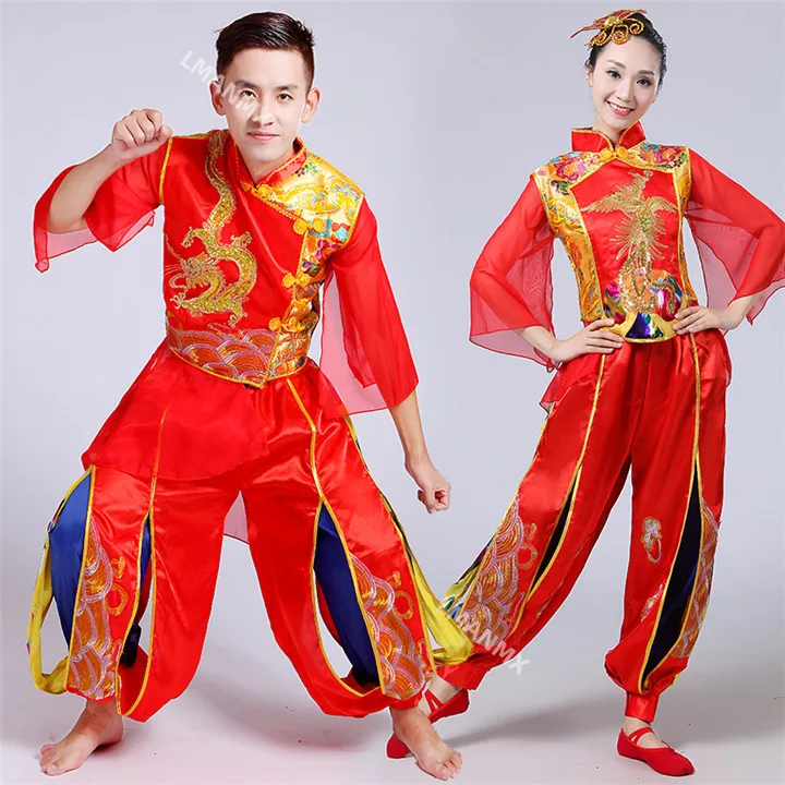 

Men's and Women's Yangge Dance Waist Drum Team Costume Chinese Style Ethnic Dance Male and Female Adult Drum Dance Costume