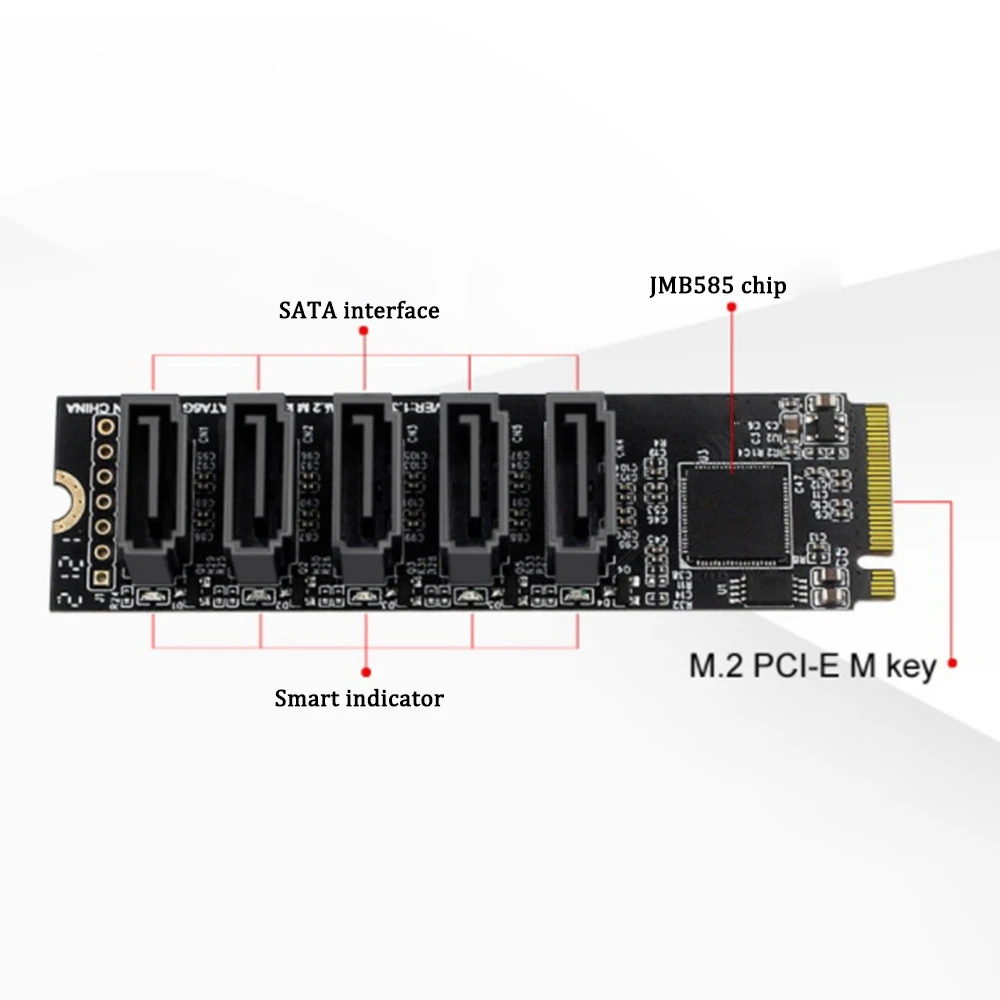 

Compact M.2 NGFF PCIE B-Key Sata To SATA 3.0 5 Port Expansion Card 6Gbps Adapter Card JMB585 Chipset M.2 NVME To SATA3.0
