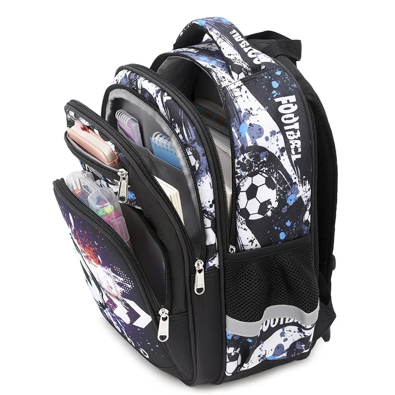 Cartoon Futebol Imprimir Schoolbags para adolescente, meninos e meninas, impermeável, grande capacidade, mochilas infantis, sacos de livro de estudante primário