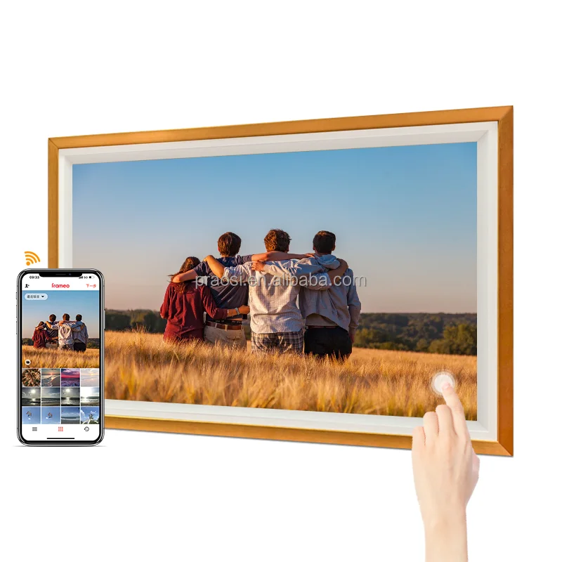 プロのデジタルフォトフレーム、32インチの大型フルHDタッチスクリーン、スマートクラウドフォトフレーム、自動回転式壁掛け式