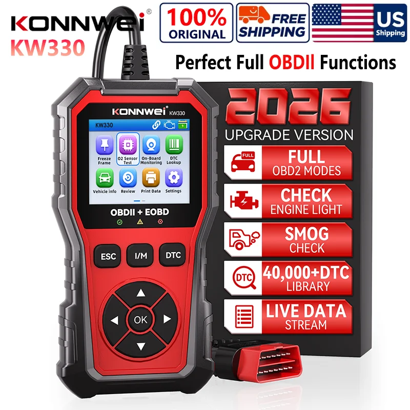 Escáner de Diagnóstico OBD2 para Automóviles KONNWEI KW330, Herramienta Profesional para Detección de Batería de Motor, Eliminación de Códigos de Error, Monitoreo de Datos en Tiempo Real