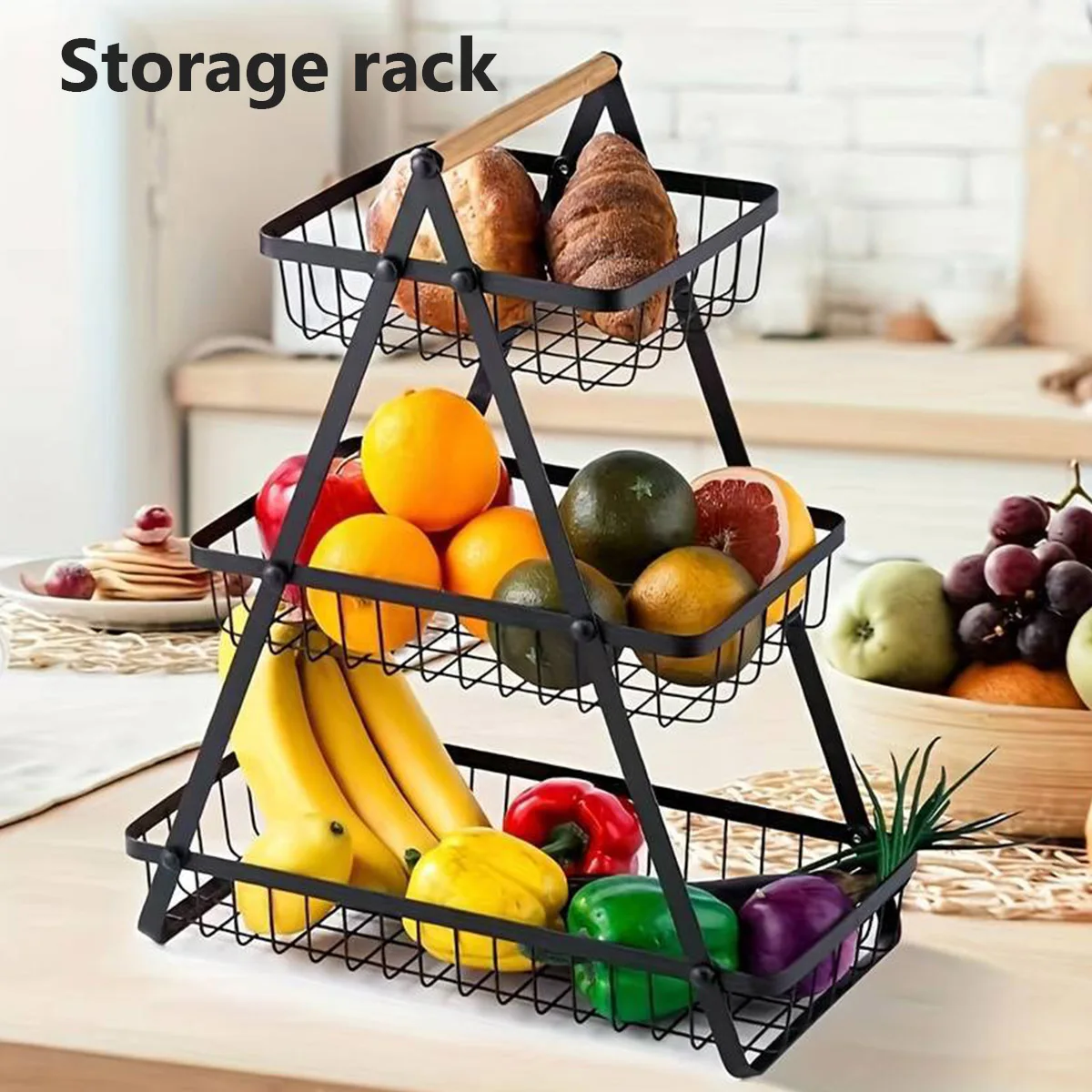 

3 Tier Countertop Fruit Basket Portable Fruit Bowle Basket Kitchen Organizer Storage & Dining Room Fruits Vegetable Bread Snacks