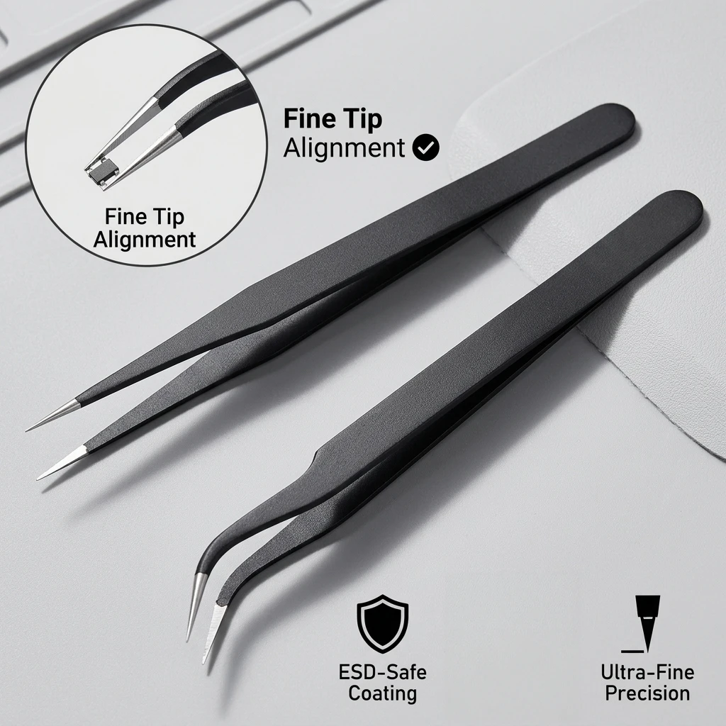 ESD-12 ESD-15 Anti-Static Precision Tweezers Stainless Steel Fine Tip Curved Straight Forceps Electronics Repair PCB DIY