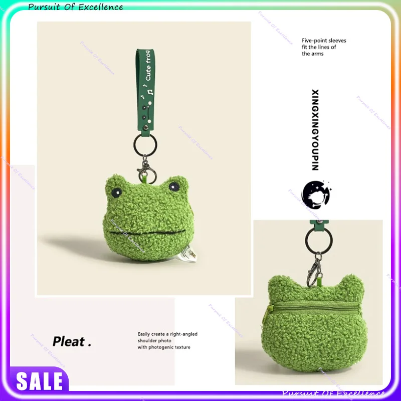 Simpatico portachiavi e portamonete in peluche con rana a testa grande - Ornamento per bambola da appendere alla zaino, regalo perfetto per coppie e vacanze
