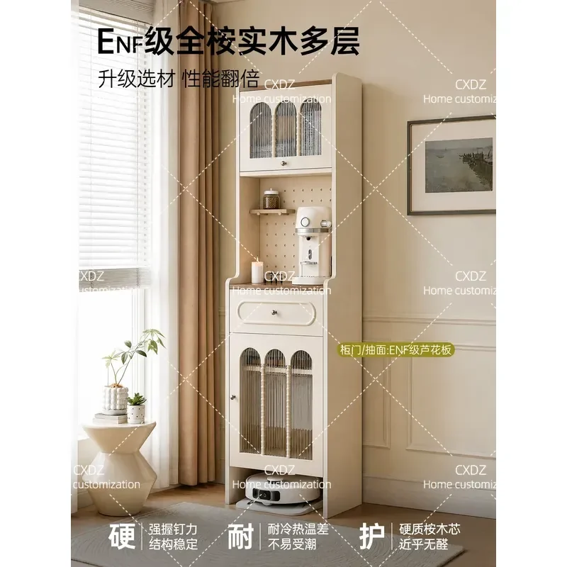 French retro sweeping robot storage locker living room dining side tea cabinet cream wind hole board housekeeping cabinet