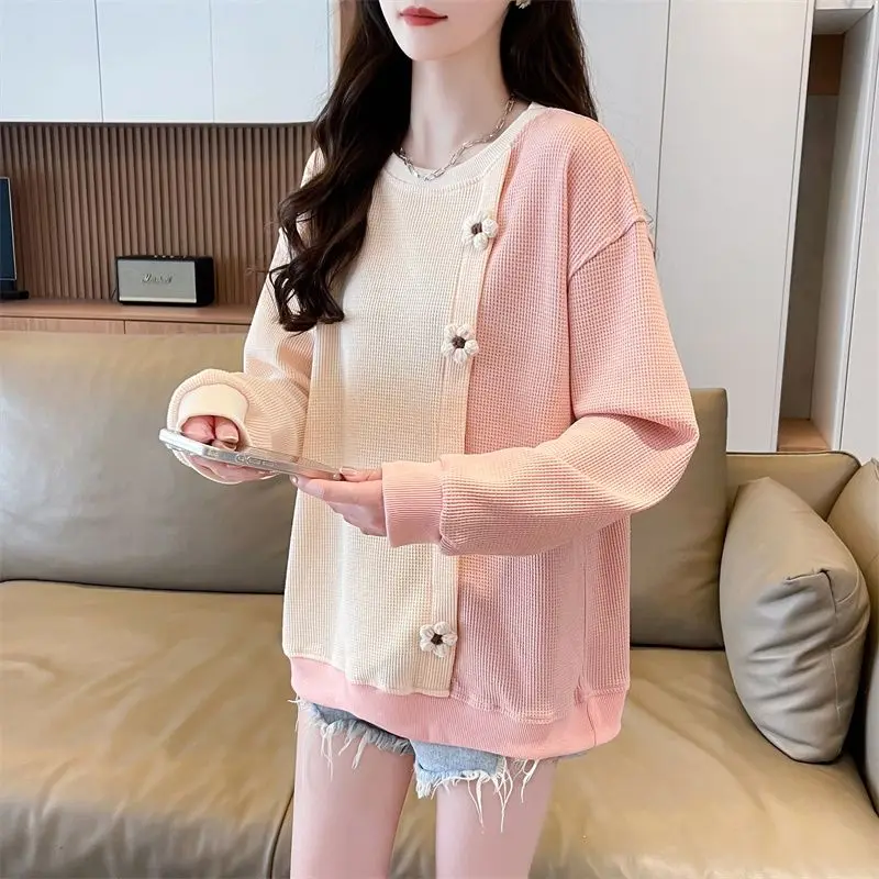 เสื้อสเวตเชิ้ตผู้หญิงทรงหลวมแบบใหม่สไตล์เคป๊อป คุณภาพสูง สตรีทแวร์ญี่ปุ่น Y2K เสื้อพัลโอเวอร์คอกลมทรงหลวมสไตล์อีโม