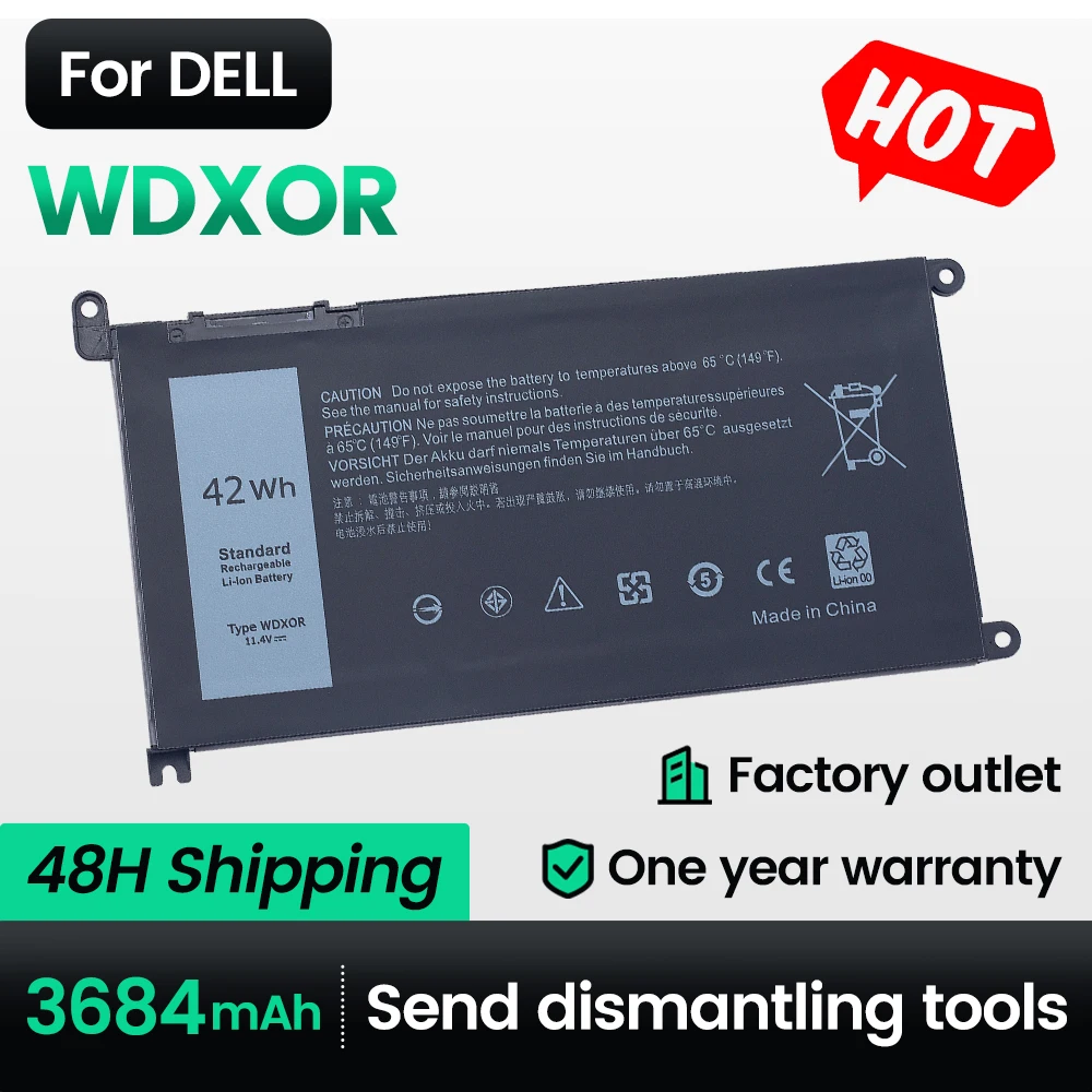 

Keyuan WDXOR 42Wh Battery 17/5765/3189 For DELL 13 5368/5378 Inspiron 14 7460/7472/5468 Laptop 15 5538/5567 3684mah