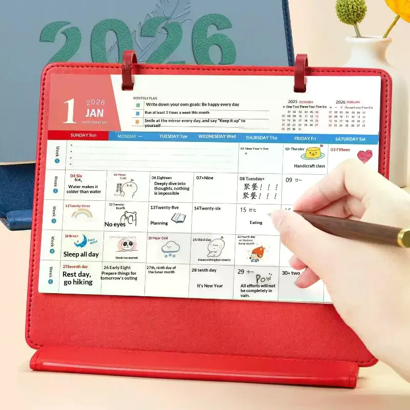 

Новый настольный офисный календарь-органайзер 2026 года: высококачественный, креативный, складной, кожаный, с перфорацией, съемными листами