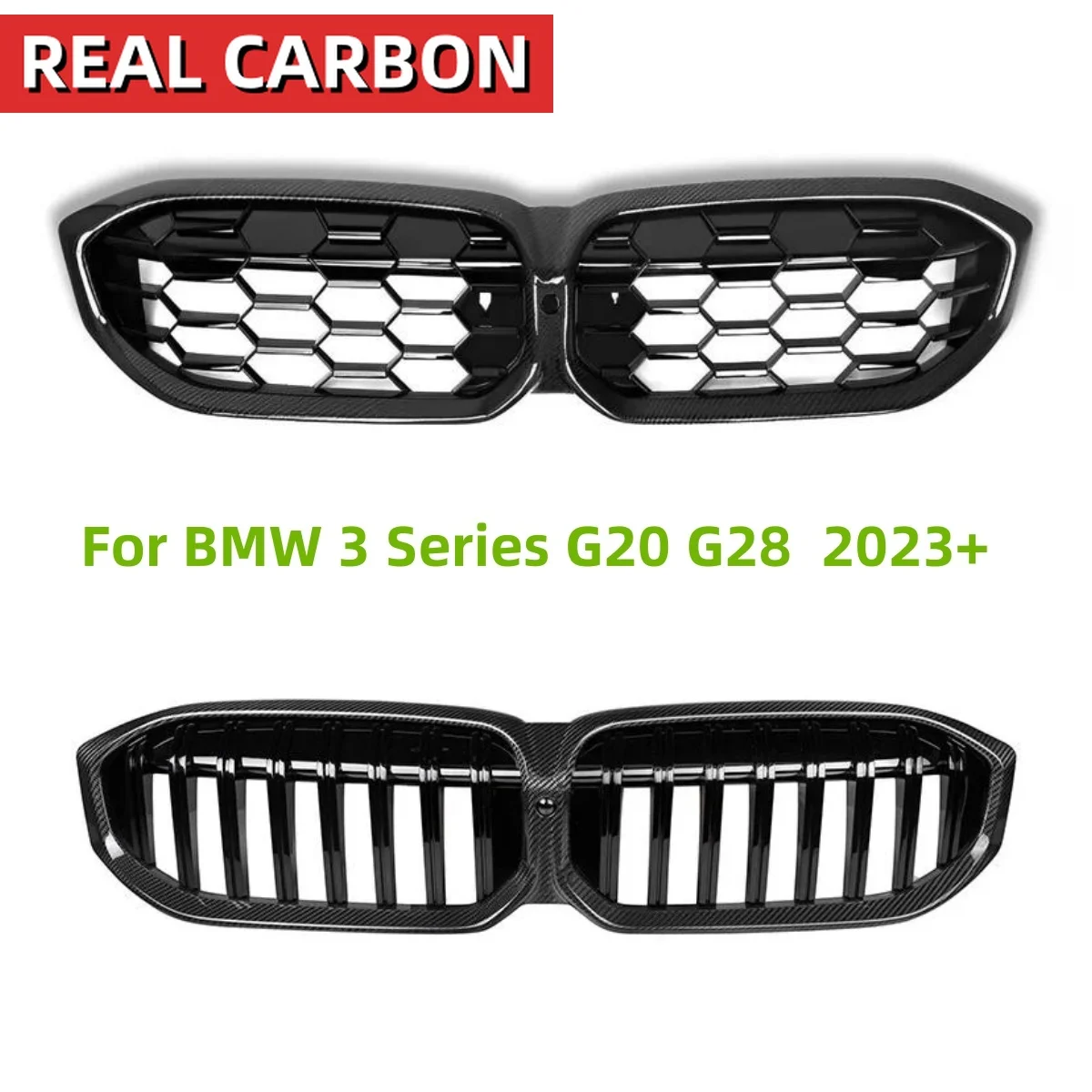 Dry carbon fiber diamond style single slat double slat front grille suitable for BMW G20 G28 3 Series LCI2023+