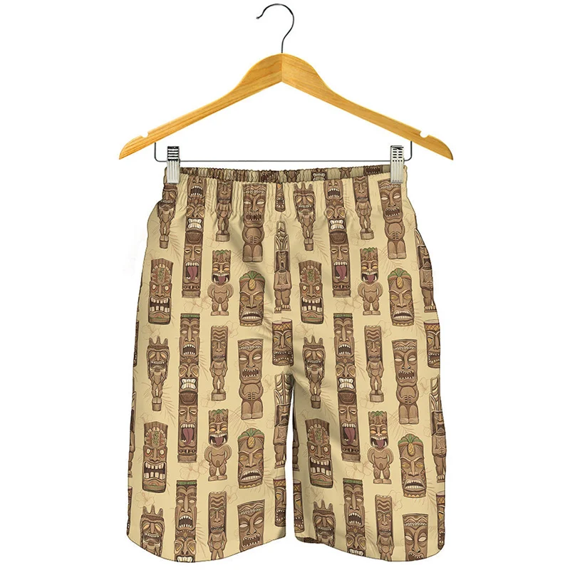 

Retro Ethnic Tiki Beach Shorts Men 3D Hawaiian Print Swim Trunks Summer Tropical Board Shorts Street Oversized Casual Pants
