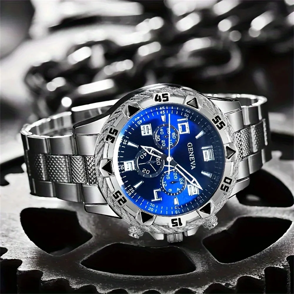 2pcs/set Men Business Watches Fashion Arabic Dial Steel Band Male's Quartz Watch Set (Without Box）