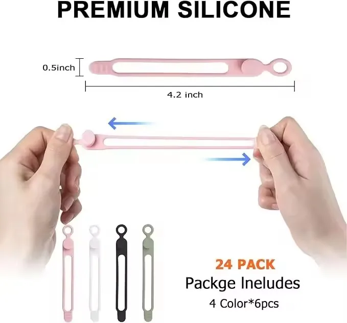 20Pcs Silicone Cord Tie Organizer, Cable Straps, Reusable Cord Tie, Travel Cable Organizer, Cute Elastic Tie, Wire Tie