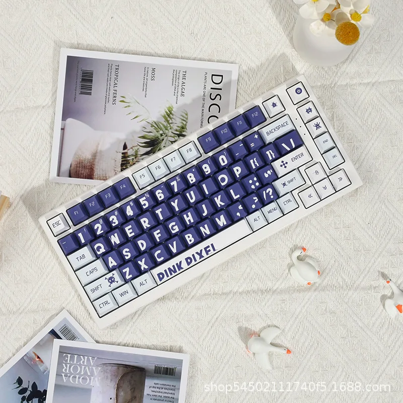

Blue and white large keycaps PBT five-sided sublimation original height mechanical keyboard Hi75/87/98/104 keys