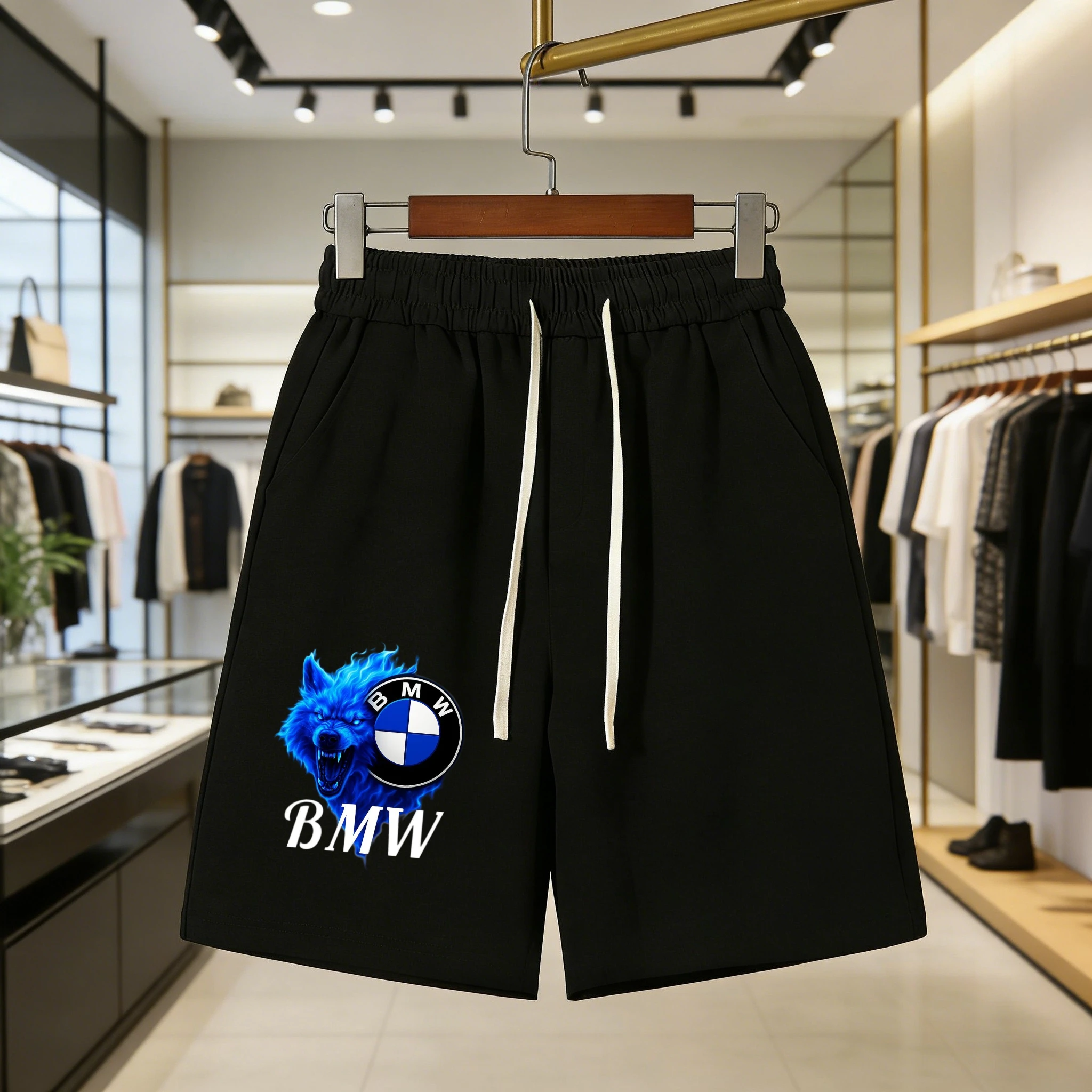 

BMW LOGO Shorts Men Summer Casual Streetwear Gym Fitness Sports Five-point Pants Elastic Waist Loose Fit Comfort Daily Bottoms