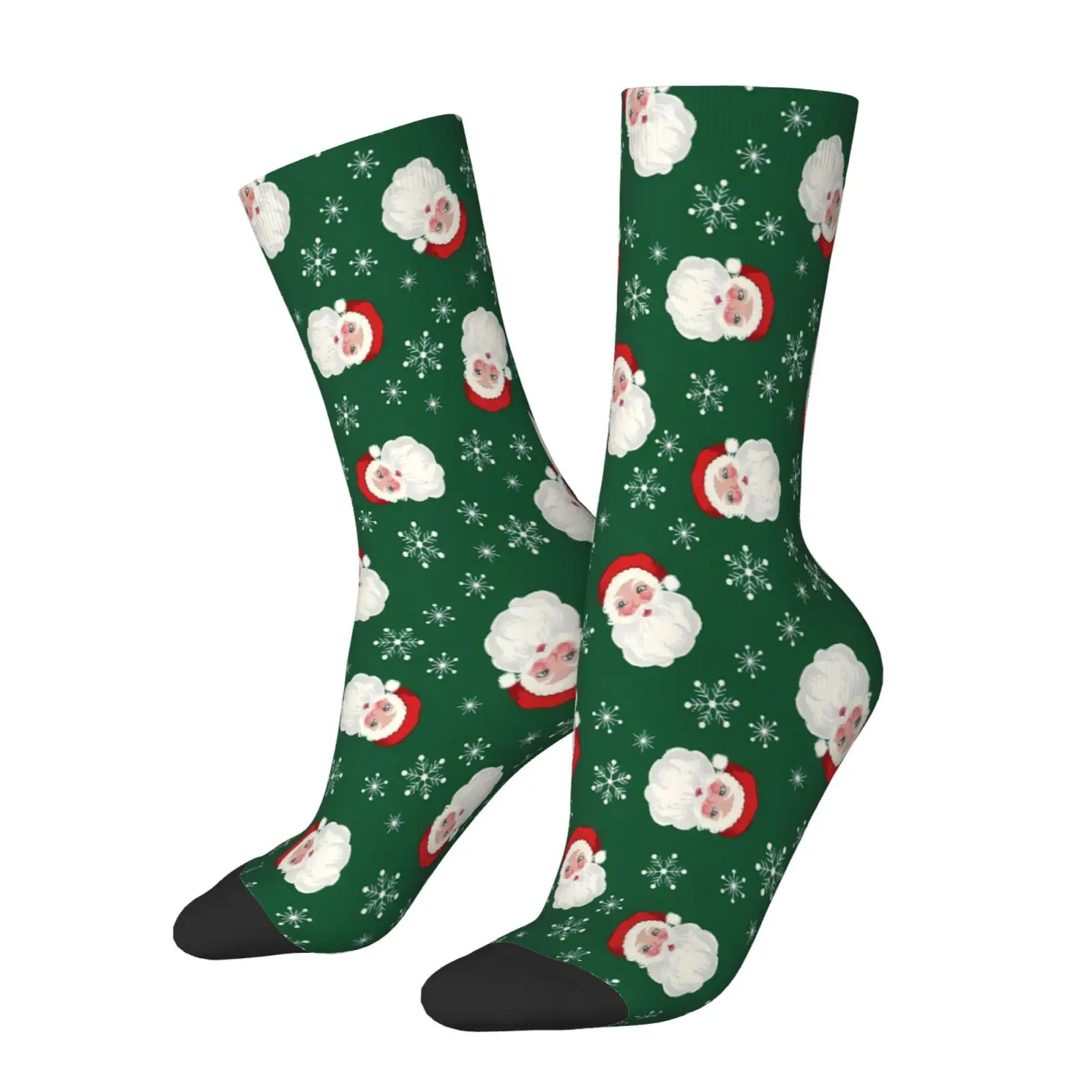 

Зеленые носки унисекс с рождественским принтом Санта-Клауса и снежинки до середины икры, которые можно стирать в машине, дышащие, удобные для занятий спортом на открытом воздухе