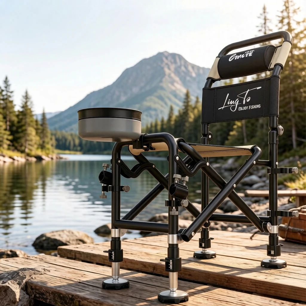 Adjustable All-Terrain Multifunctional Foldable Fishing Chair, Angler Folding Seat Stool Strong Load Durable for Outdoor Leisure