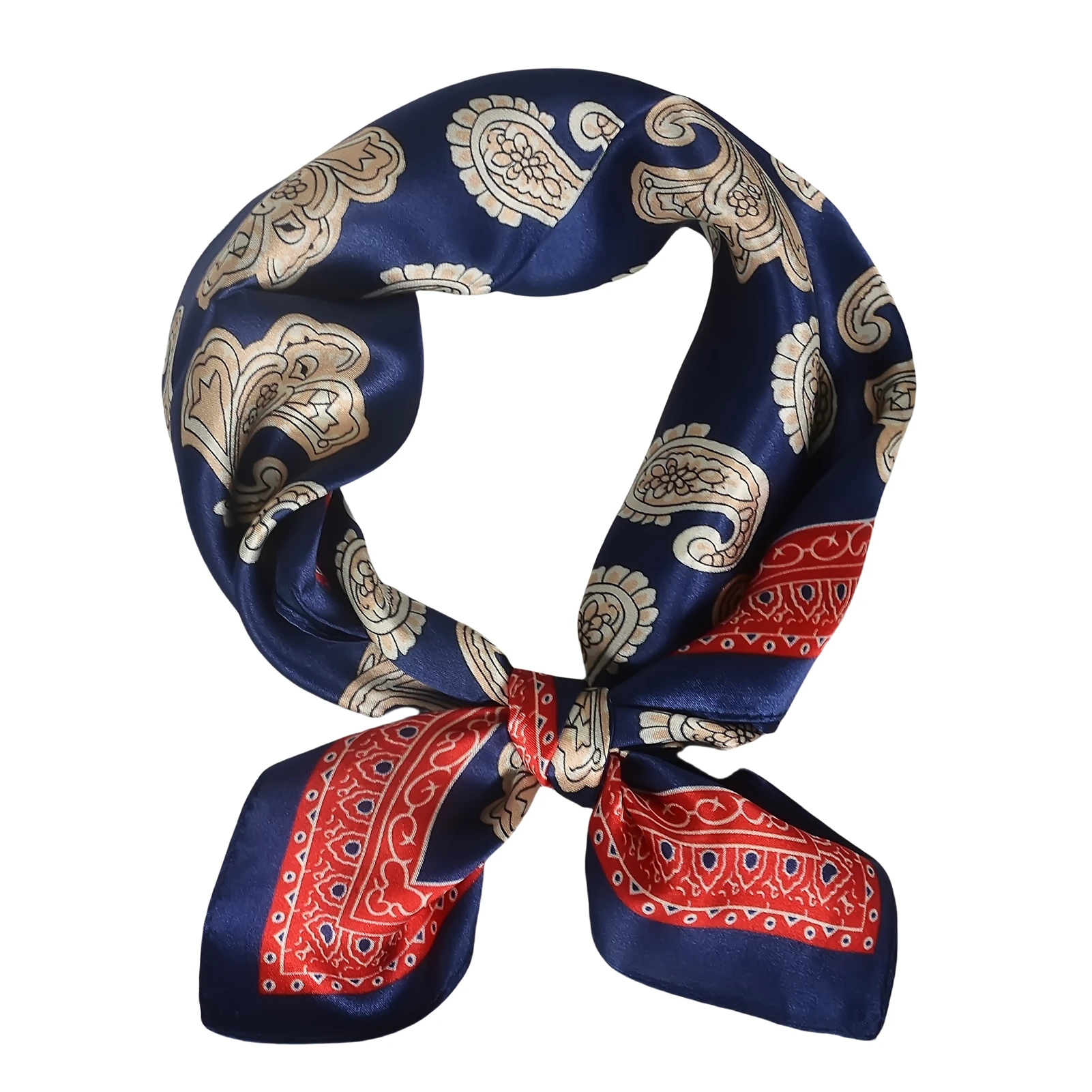 

[BYSIFA] Blue Red Small Square Scarves Printed Women Fashion 100% Natural Silk Scarf Elegant Paisley Ladies Neck Scarf 53*53cm