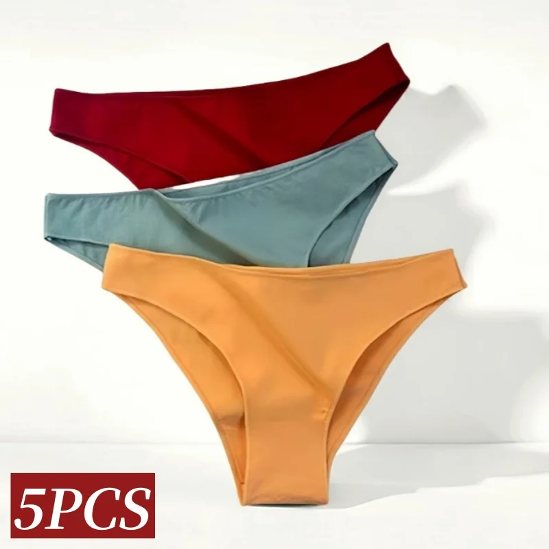 

5PCS/Set Cotton Panties Women Low Rise Briefs Solid Color Seamless Underwear Comfy Intimate Breathable Underpants M-XXL Lingerie