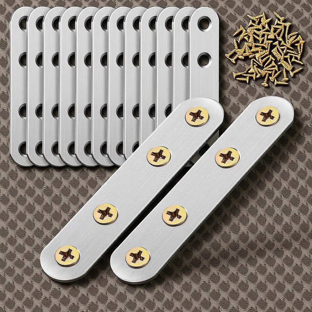 14Pcs Stainless Steel Flat Brackets Straight Mending Plates for Furniture Cabinets Wardrobes Beds Metal Bracket with Holes