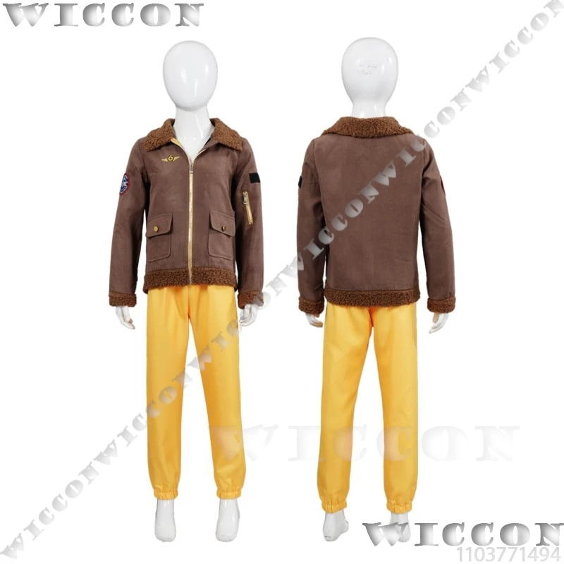 

Костюм для полета пилота, тренировочная форма для пилота, детская форма на Хэллоуин, 110-150 см, сценическое представление, косплей, коричневая куртка, желтые брюки, карнавал
