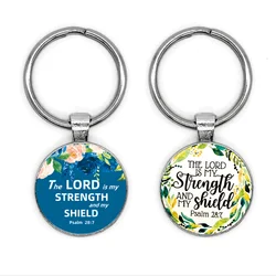 1pc Christian Psalm Keychain Jewelry The Lord Is My Strength And My Shield Key Ring Gifts For Family Friends Lovers