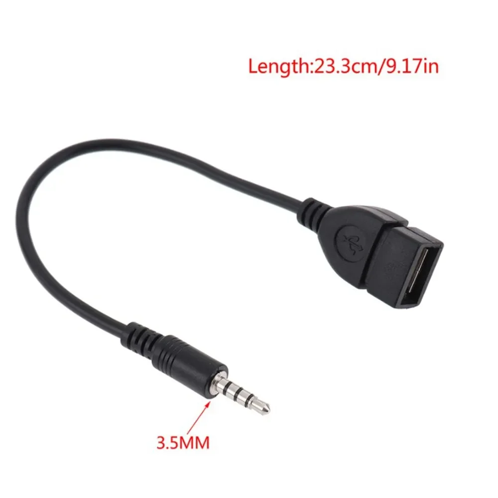 3 5mm Male Jack To USB 2 0 Female Type AUX Audio Plug Adapters Cable Black 20cm Read USB Flash Drive ABS Material