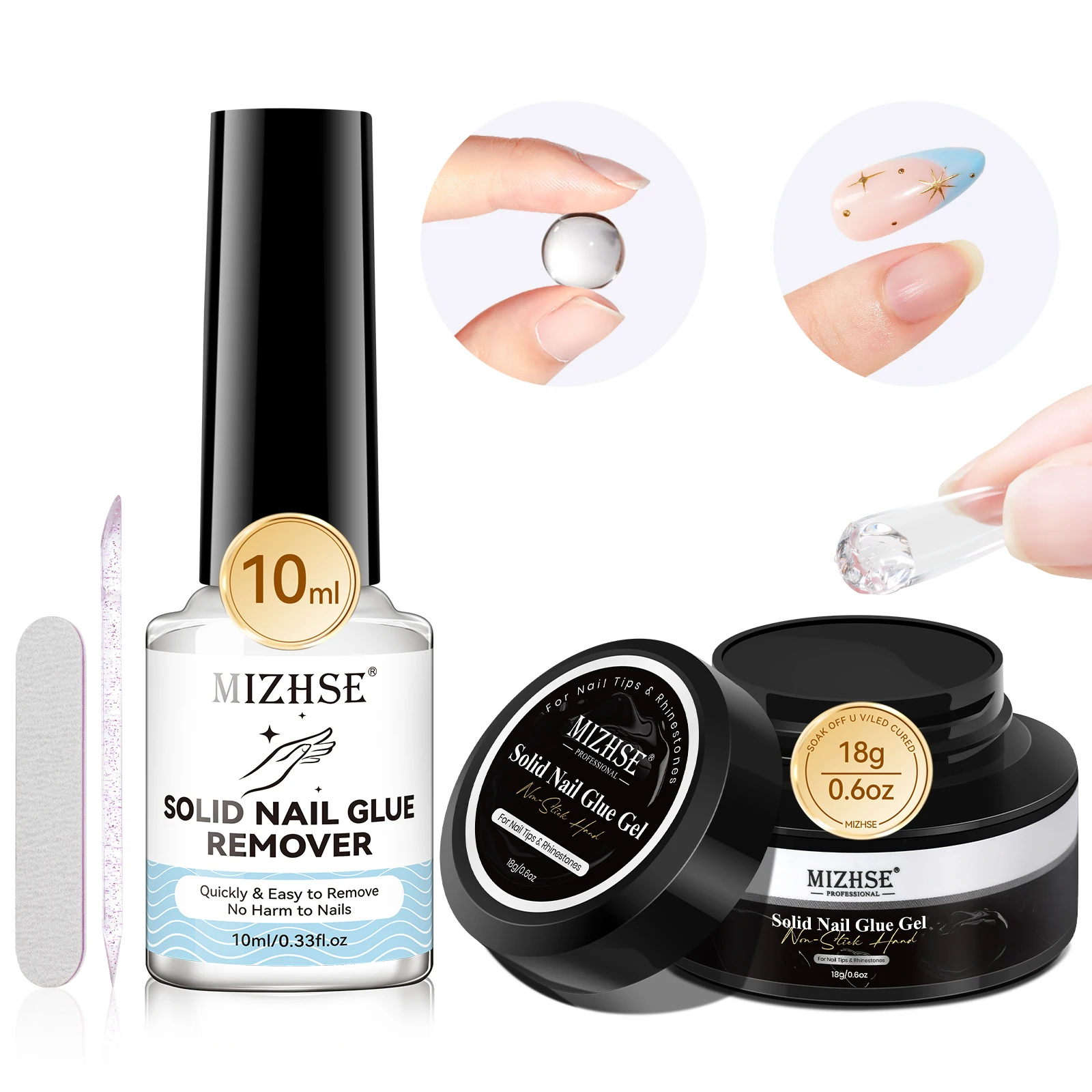 MIZHSE 18G Solid Nail Glue Gel Set Easy Stick Tips Nail Gel Clear Non Stick Hand 3D Nail Art Decoration Gel With Gel Remover