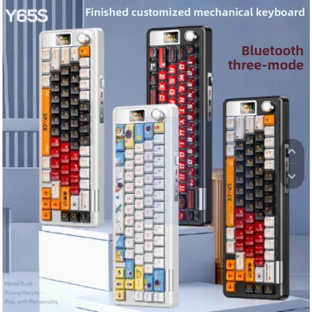 YINDIAO Y65S RGB пользовательская механическая клавиатура 65% раскладка прокладка 3-режимная беспроводная связь BT/2,4G/проводная с ручкой цветной экран игровая шестерня