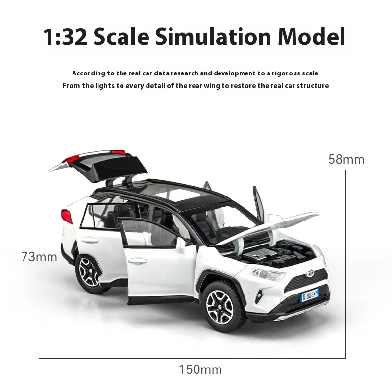 1:32 Toyota RAV4 Off Road SUV Alloy Metal Diecast Car Model Sound & Light Toy Collection Trendy Decorative Ornaments Toy For Boy