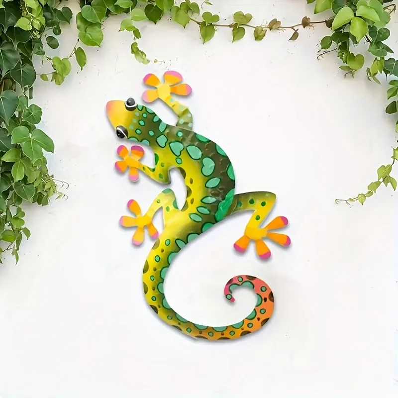 1PC metal gecko wall decoration, outdoor gecko wall art, colorful gecko fence decoration, wall and exterior wall decoration