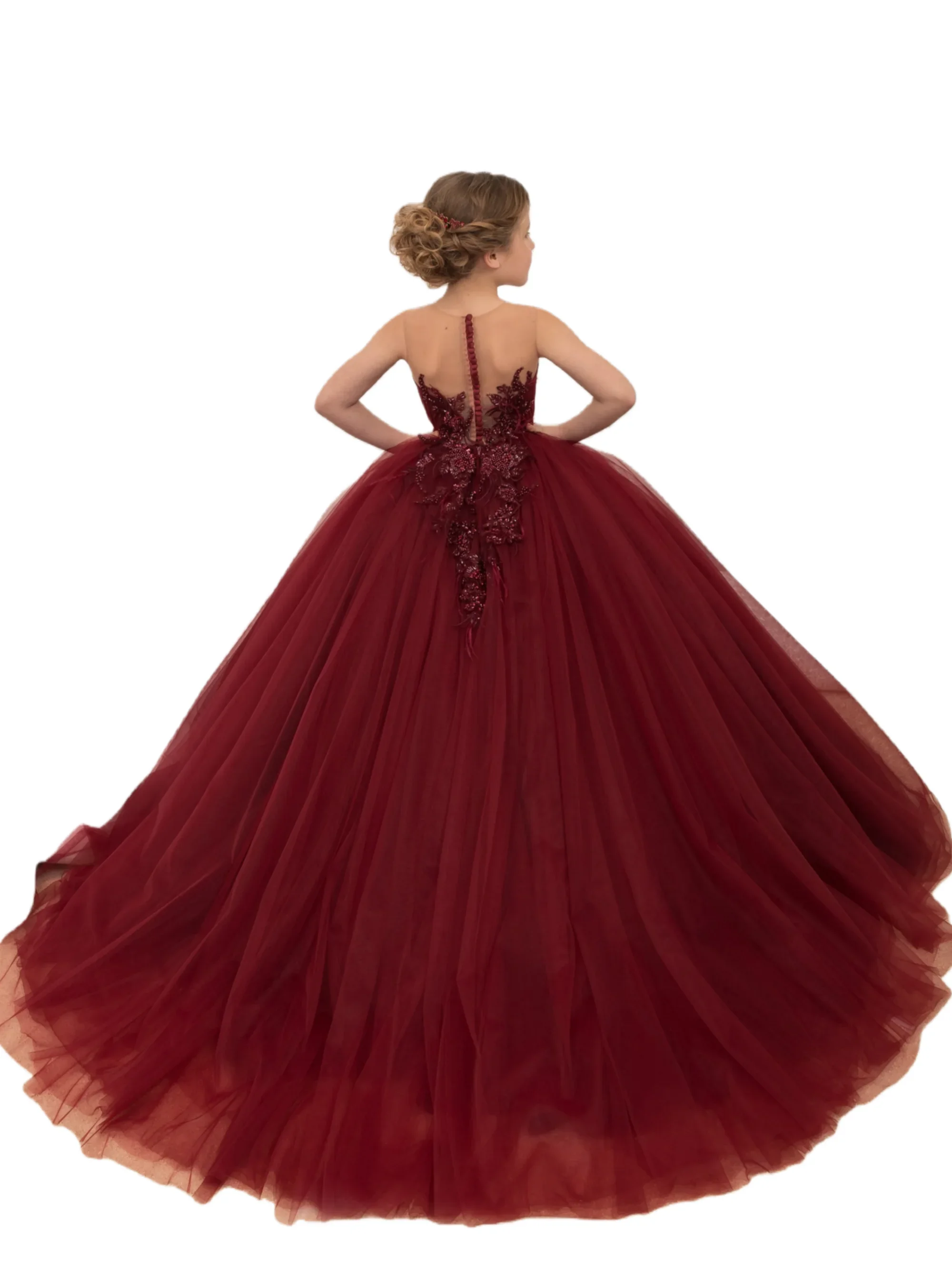 

Платья с цветочным узором для девочек, тюлевое пышное бальное платье с аппликацией для девочек, платья для свадьбы, дня рождения, первого причастия