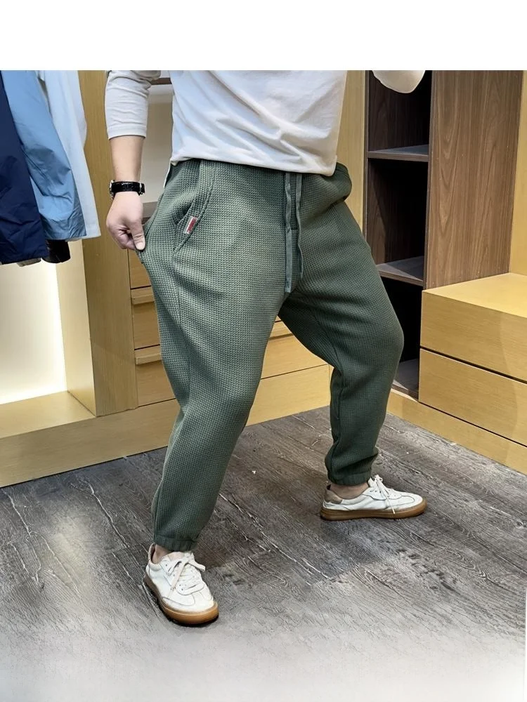 

Thiened Silver Fur Men's Sweatpants Elastic Autumn Winter Warm Trousers Youth Faion Straight Leg Long Pants