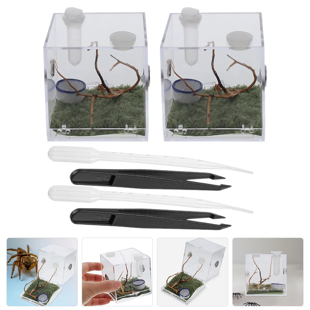 

2Sets Breeding Box Durable Clear Acrylic Jumping Spider Enclosure Insects Feeding Case Jumping Spider Enclosure