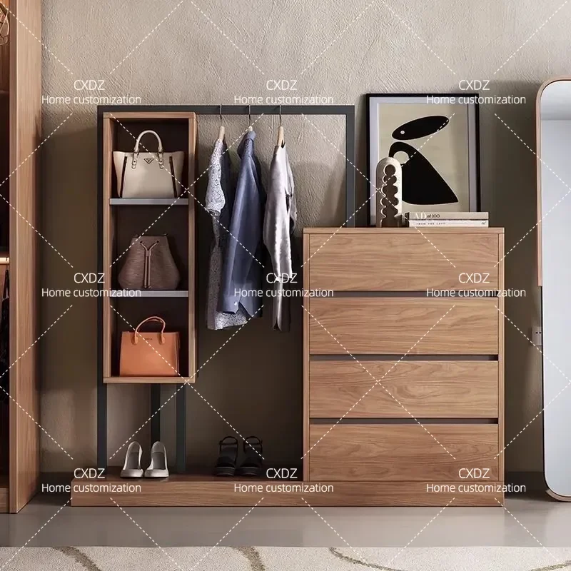 Multifunctional Floor Coat Rack with Storage Chest Iron Hanger Stand for Bedroom Simple Household Clothes Organizer