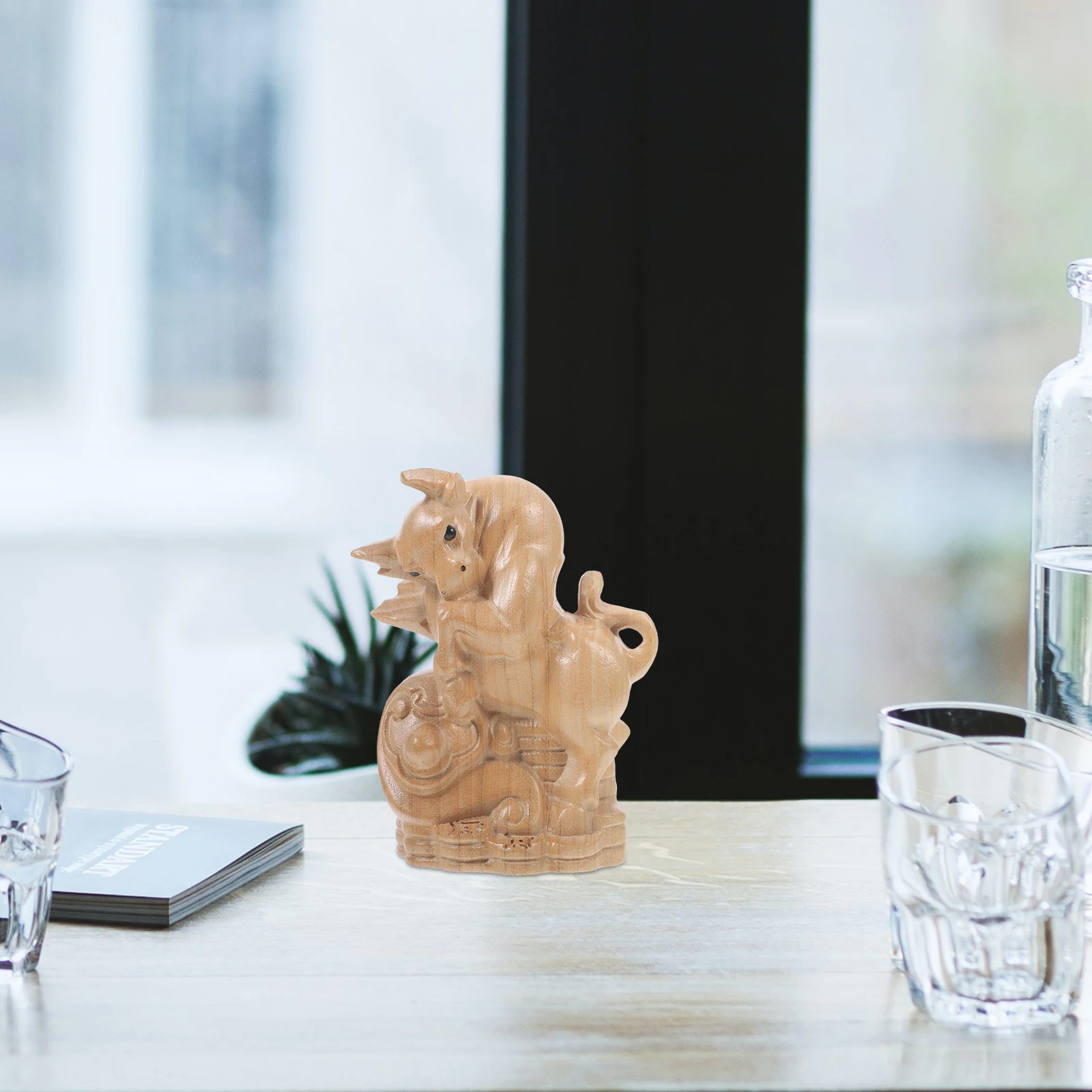 

Adorable Wood Figurine Home Decor Desktop Statue Small Lightweight Animal Decoration for Gift Zodiac Ox Wooden Carving Farmhouse