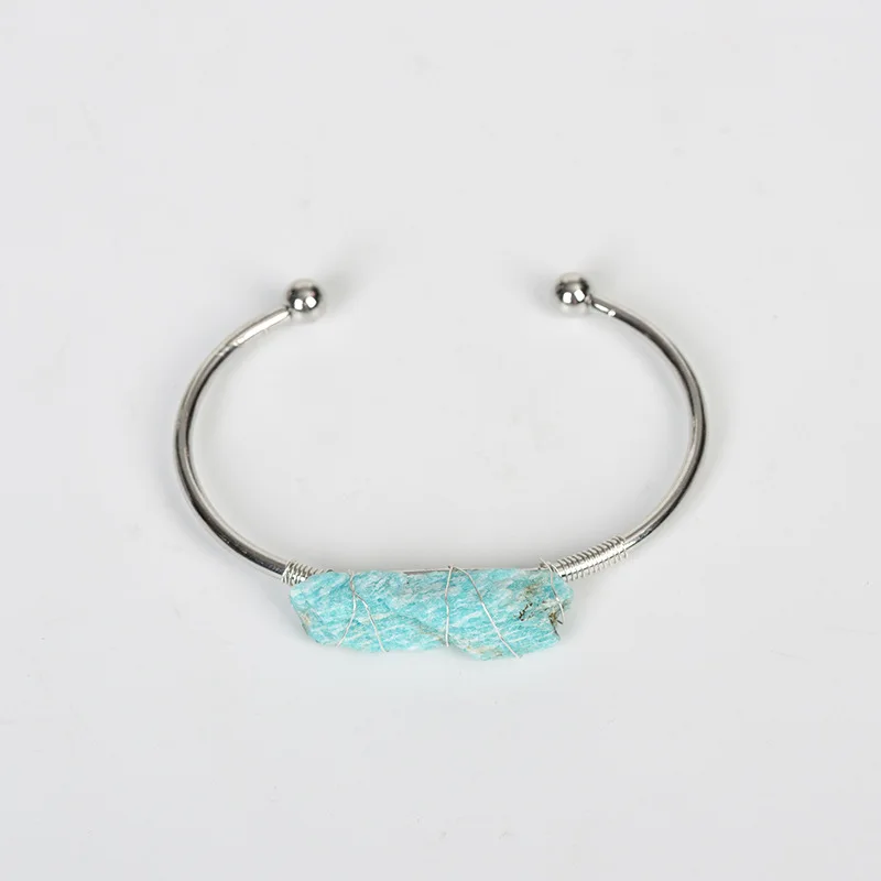 Irregular Natural Stone Cuff Bracelet Women Gold Color Wire Wrap Irregular Raw Crystal Quartz Bangles Fashion Stone Jewelry Gift