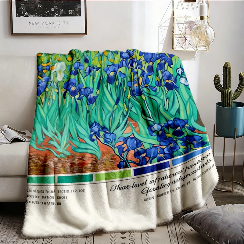 Irises Van Gogh Colors Warm Blanket Art Museum Comfy Blanket Vintage Art Flannel Blanket Famous Painting Art Lover Gift