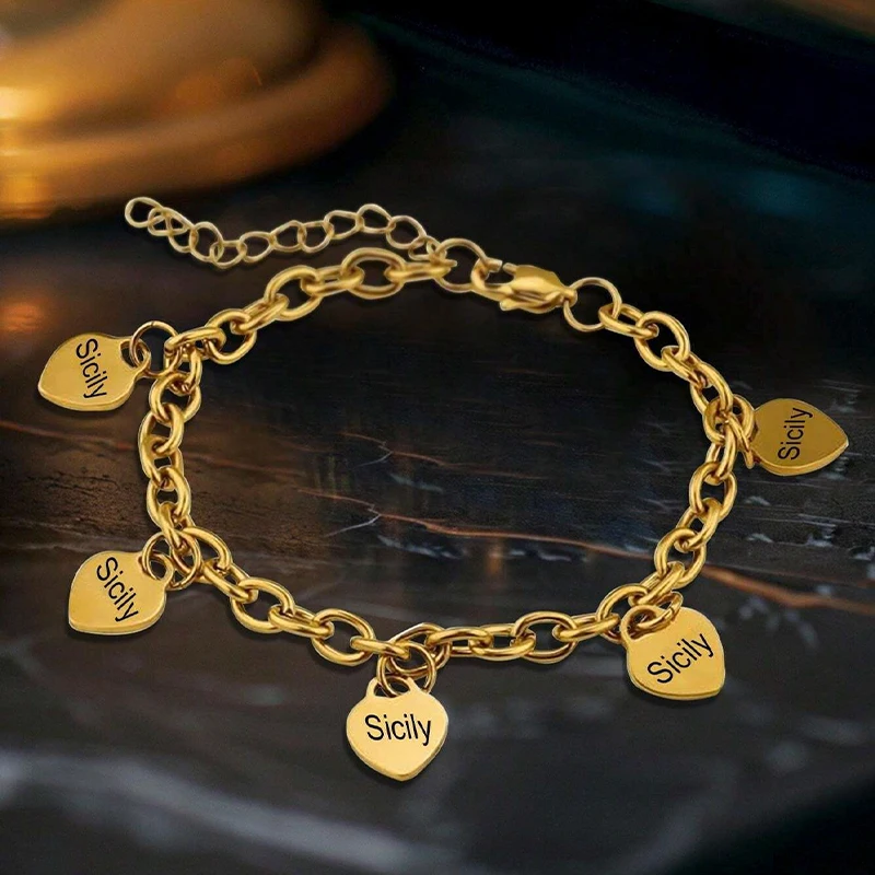 Customized Name Bar Engraved Bracelet Personalized Stainless Steel ID Bracelets Handmade Friendship Couples Birthday Jewelry