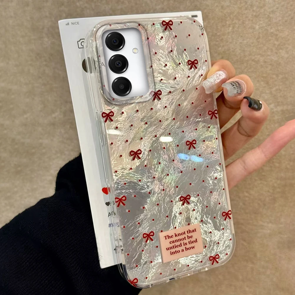 Red Bowknot Ciruclar Dots Phone Case For Samsung Galaxy A56 A55 A16 A07 A17 A26 A36 A25 A35 A14 A34 A54 A15 A13 A32 A12 Cover
