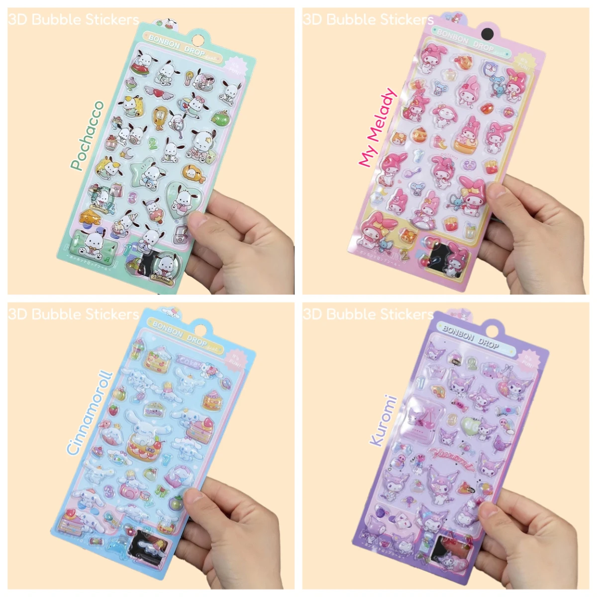 

Милые мультяшные наклейки Sanrio Kuromi My Melody Cinnamoroll, 3D тисненые трехмерные наклейки, украшение для мобильного телефона, праздничный подарок