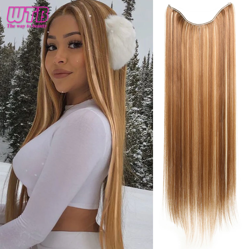 26inches Synthetic Hair Extensions Black Brown Blonde Long Straight False Hair Natural Heat Resistant for Women