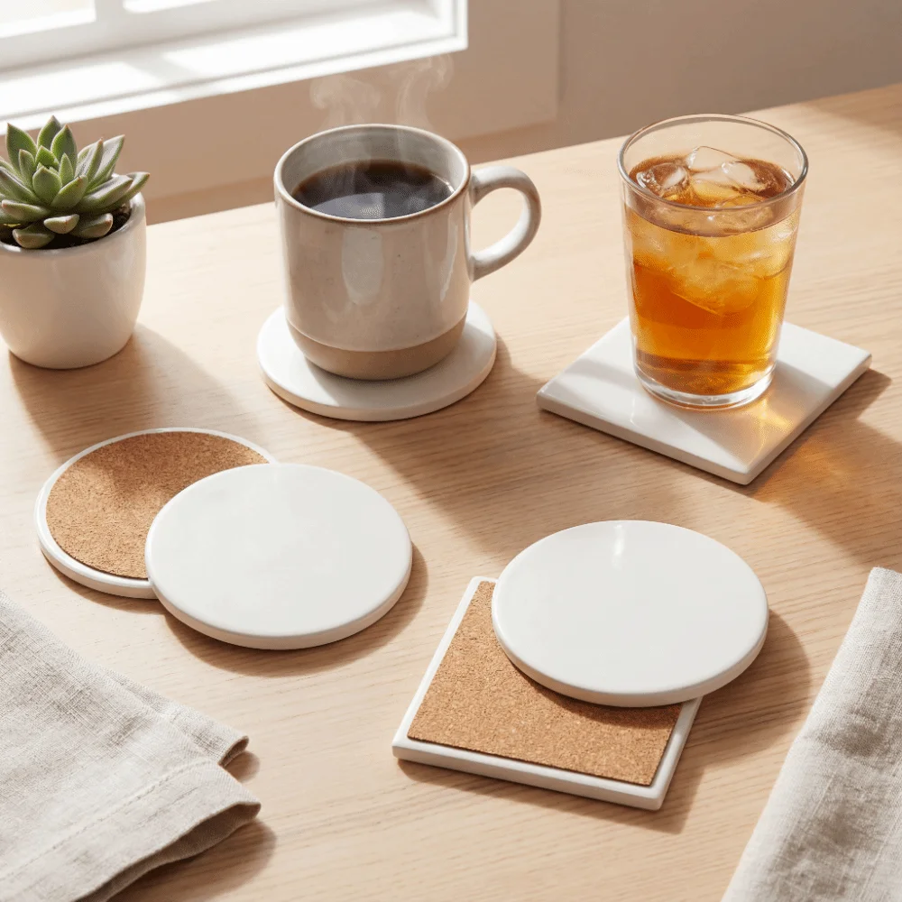 

Non Slip Ceramic Cork Coaster Heat Resistant DIY Round Ceramic Coaster Food Grade Table Decoration Glass Cup Mat Holder Tea