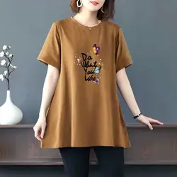 T-shirt en coton imprimé papillon floral pour femmes, pull à manches courtes, tunique à col rond, vêtements féminins, mode d'été, 2023