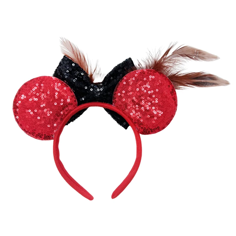 Halloween Mickey Mouse Ear Headband Pirate Hat Bow Sequin Hairband Women Hair Hoop Birthday Gift Adult/Child Cosplay Accessories