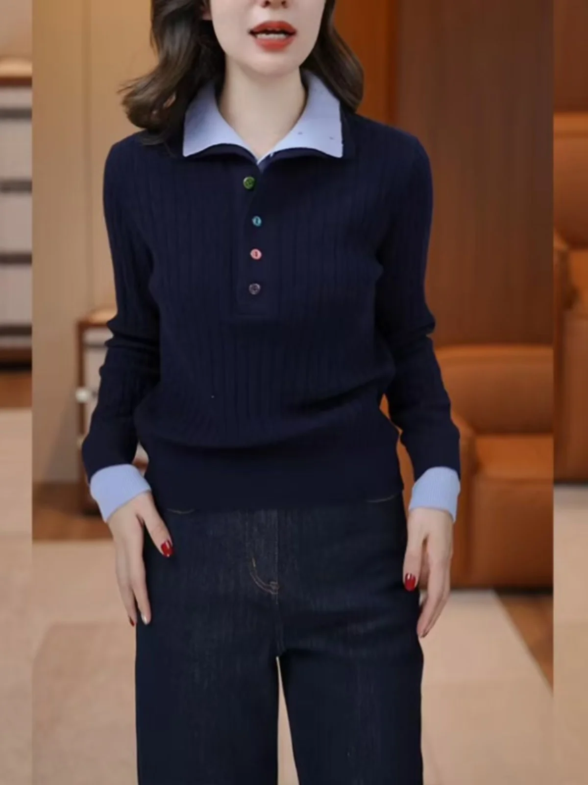 

Retro Hong Kong Sle Knitwear Top plus Size Women's Faionable Inner Wear Color Blo Lazy Sle Sweater High Collar Long S...