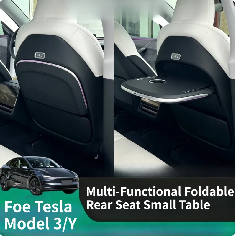 Foe Tesla Model 3/Y Multifunctional Folding Small Table Board with Wireless Charging and Ambient Light Car Accessories