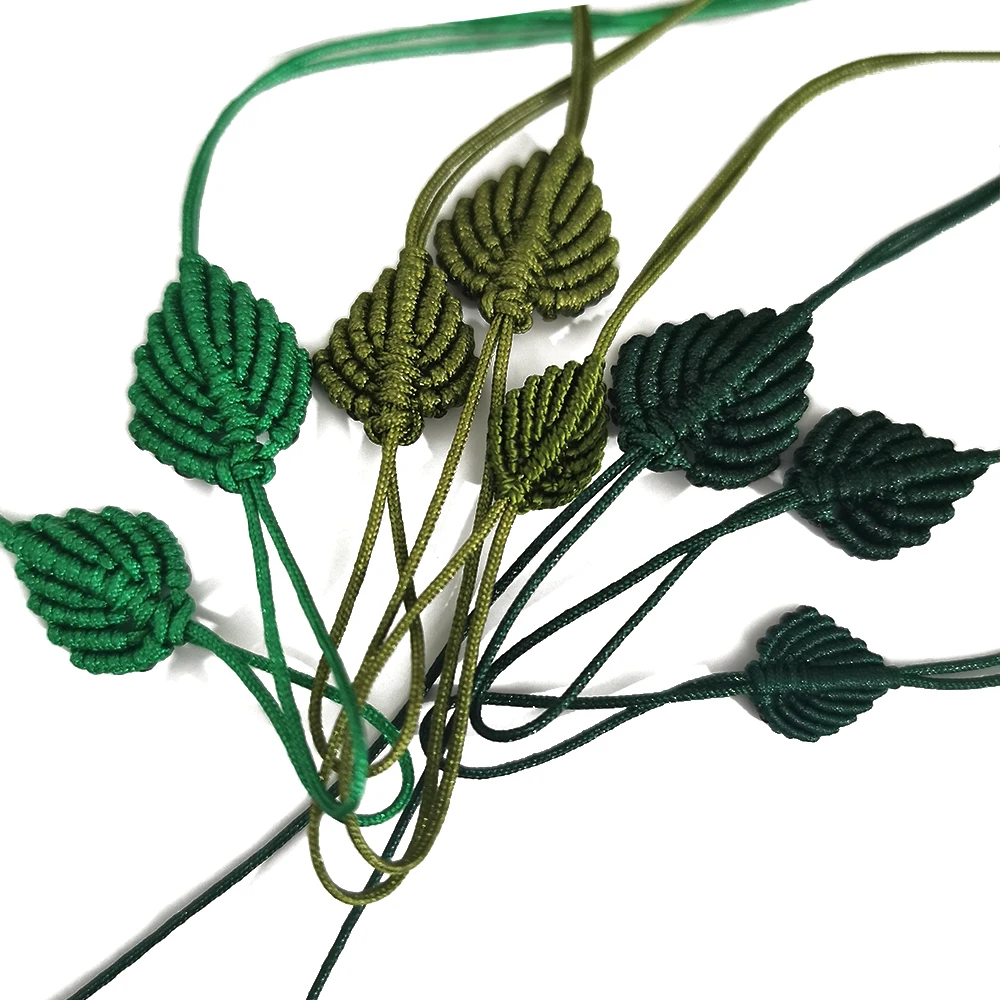 4Pcs hand woven green leaf ornaments work in progress jewelry decorative plant accessories with adjustable knots different sizes