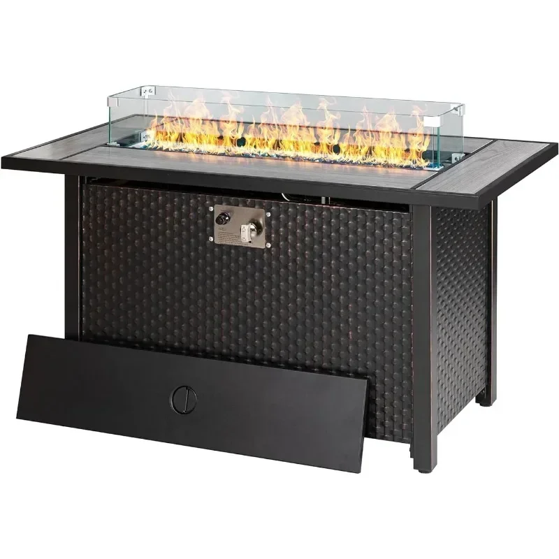 Fire Pits 45 inch 50,000 BTU Outdoor Rectangular Propane Gas Fire Pit Table w/Glass Tabletop for Patio, Yard, Party