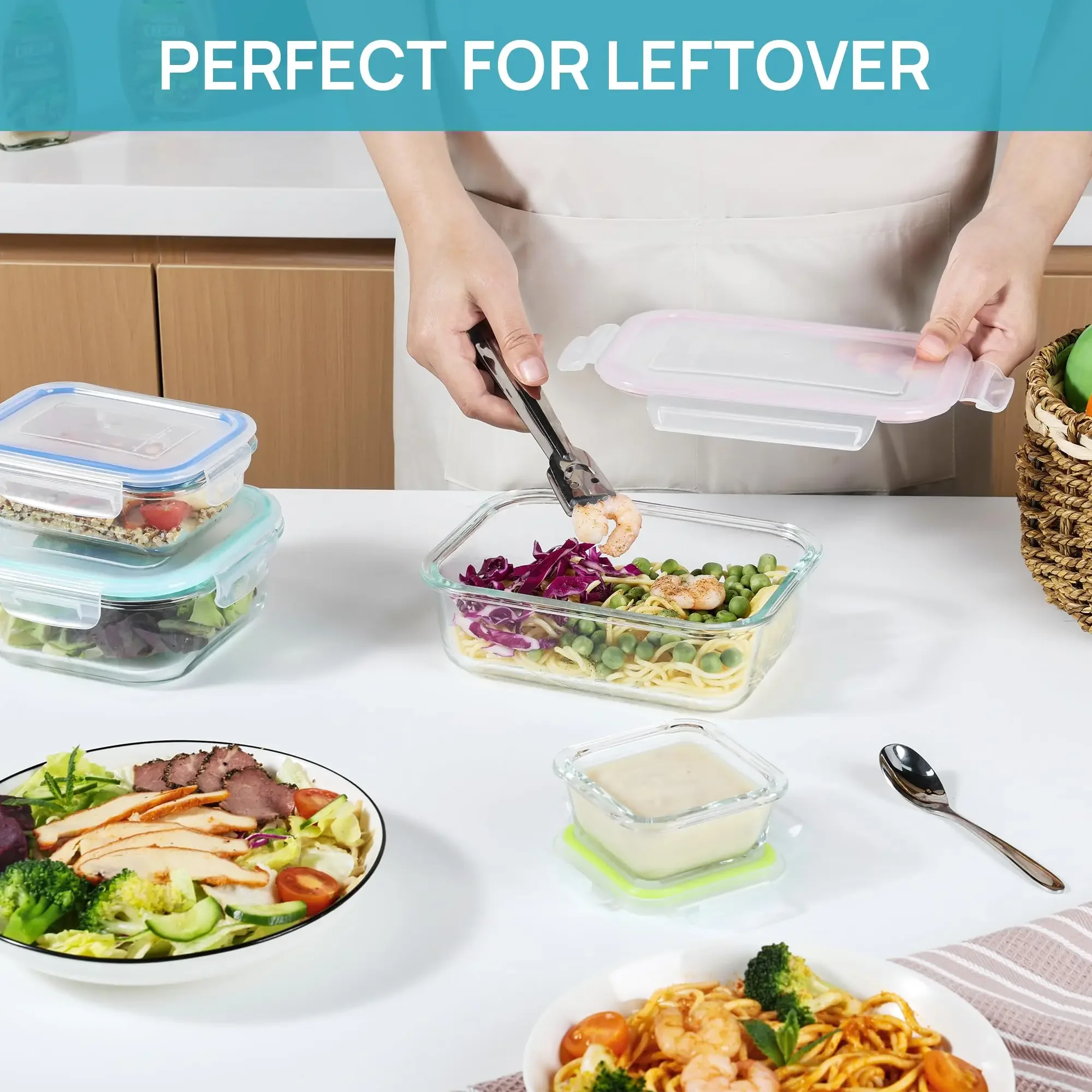 Glass Lunch Box Food Storage Containers, Meal Prep , Airtight Bento Box, for Microwave, Oven, Freezer and Dishwasher, BPA Free view 5